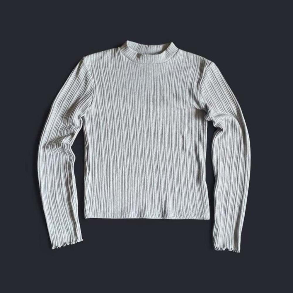 Hollister Babydoll Mock Neck Mini Shirt Womens Medium Whimsy Ribbed Grey